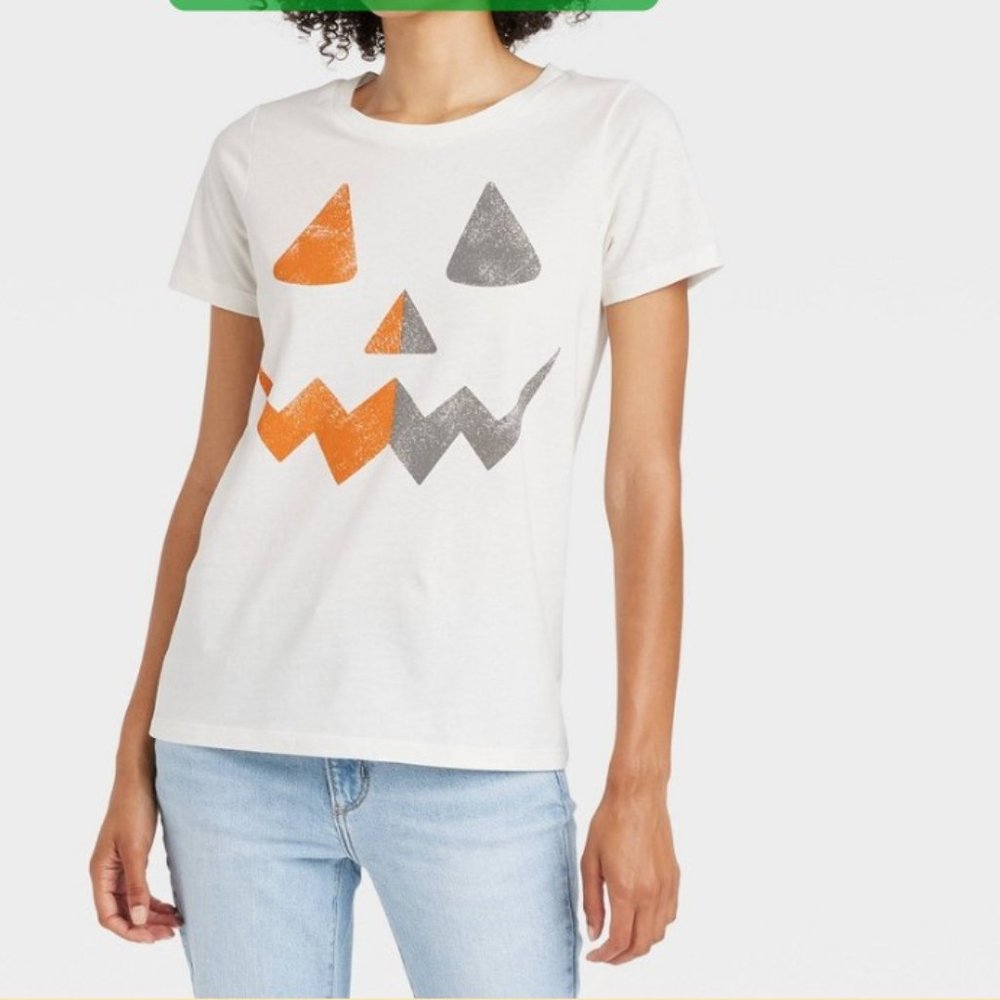 Grayson Threads  Size lg  Women's Pumpkin Face Short Sleeve Graphic T-Shirt